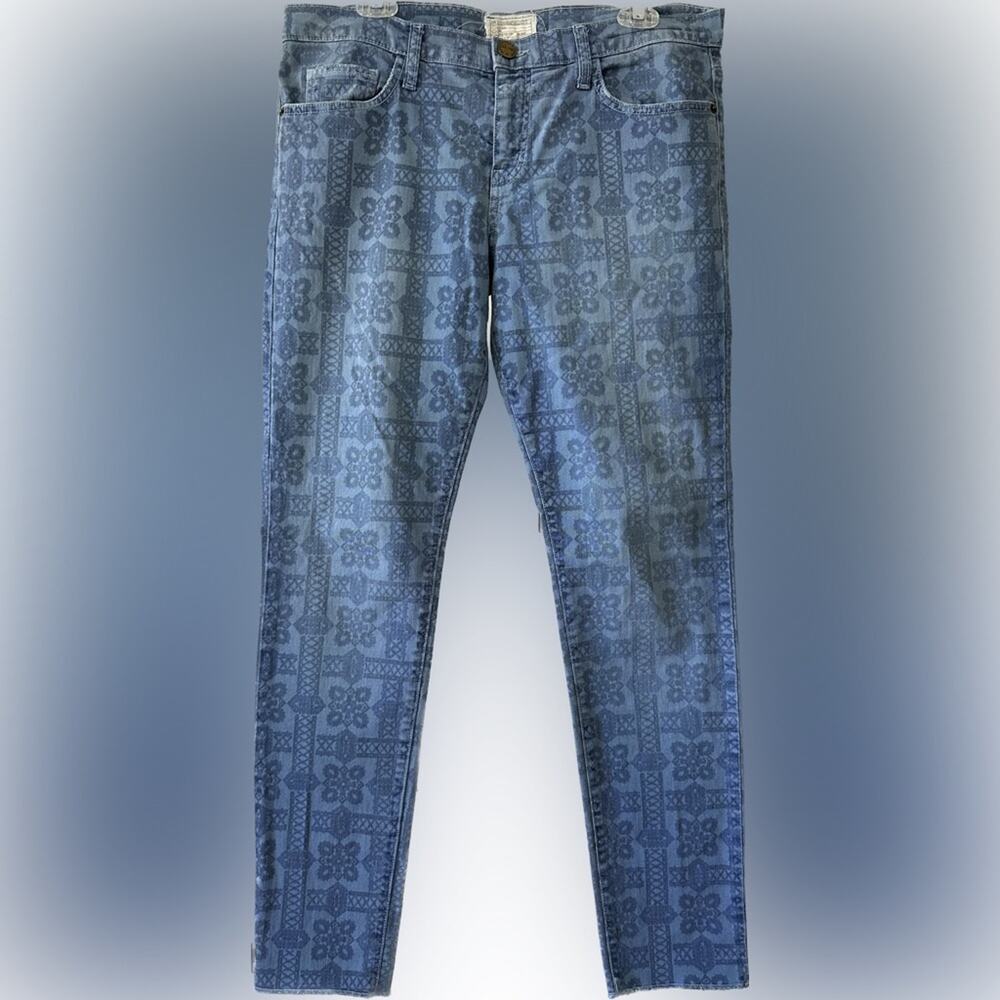 Current Elliot The Roller Low Rise Relaxed Fit Printed Blue Jeans 30